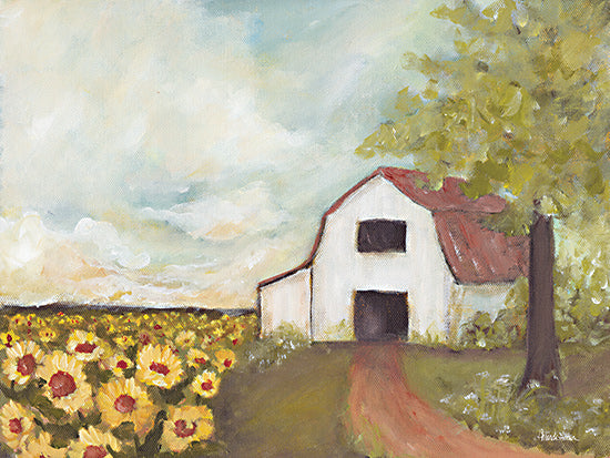 Amanda Hilburn AH208 - AH208 - Sunflower Barn - 16x12 barn, sunflowers, rural path, cloudy sky, scenic farm, countryside, rustic landscape, red roof, golden fields, Americana from Penny Lane