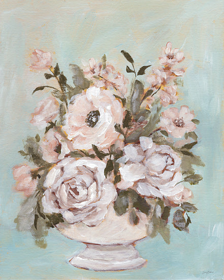 Amanda Hilburn AH216 - AH216 - Light and Airy - 12x16 pastel floral arrangement, vase of roses, mint green background, romantic still life, light brush strokes, pink and white blooms from Penny Lane