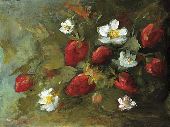 Amanda Hilburn AH276 - AH276 - Taste of Summer - 16x12 strawberries, white flowers, green leaves, still life, vibrant colors, red fruit, botanical art, painterly brushstrokes, natural beauty, ripe produce, summer fruit, floral composition, acrylic painting style from Penny Lane