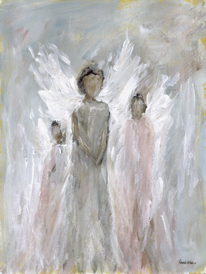 Amanda Hilburn AH285 - AH285 - I'll Fly Away - 12x16 angelic figures, spiritual theme, soft pastels, faceless figures, white wings, ethereal light, heavenly beings, abstract figurative, inspirational presence, peaceful painting, textured brushwork, guardian angels from Penny Lane