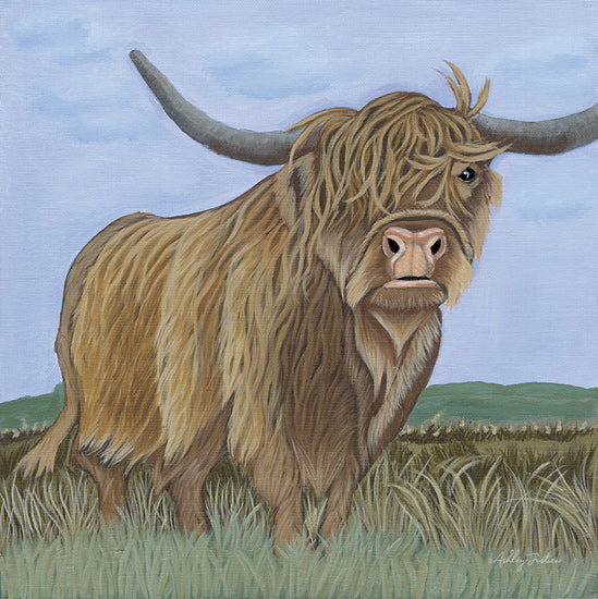 Ashley Justice AJ191 - AJ191 - Eleanor - 12x12 Highland cow, long shaggy fur, Scottish cattle, grazing pasture, rural landscape, farm animal, rustic beauty, countryside painting, livestock, traditional farm setting from Penny Lane