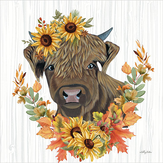 Ashley Justice AJ228 - AJ228 - Autumn Days - 12x12  highland cow, sunflowers, fall leaves, wreath, floral crown, autumn, rustic, harvest, Ashley Justice from Penny Lane