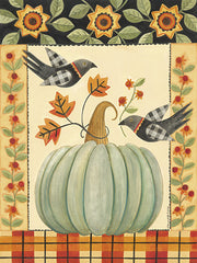 BER1507 - Folk Art Green Pumpkin and Birds - 12x16