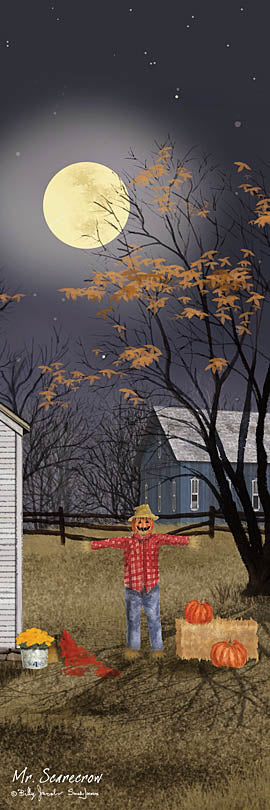 Billy Jacobs BJ1383 - BJ1383 - Mr. Scarecrow - 12x36 scarecrow, fall decorations, pumpkins, hay bale, moonlight, autumn, spooky scene, countryside from Penny Lane