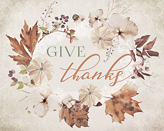 Bluebird Barn BLUE565 - BLUE565 - Give Thanks - 16x12 Give thanks sign, fall flowers and leaves, Thanksgiving wreath decor, pastel rustic tones, gratitude themed wall art from Penny Lane