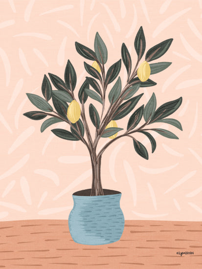 Lady Louise Designs BRO361 - BRO361 - Pastel Lemon Tree I - 12x16 Lemon tree illustration, potted plant, pastel background, pink and teal tones, minimalist botanical art from Penny Lane