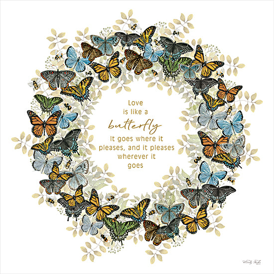 Cindy Jacobs CIN4431 - CIN4431 - Love Is Butterfly Wreath - 12x12 butterfly wreath, monarch butterfly, quote art, inspirational text, botanical ring, foliage and insects, colorful butterflies, typography decor, love quote, nature inspired wreath from Penny Lane