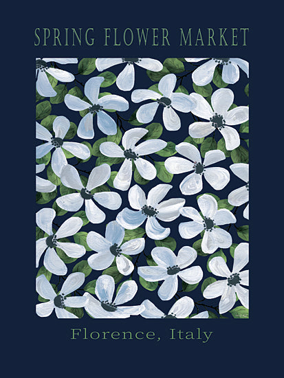 Cindy Jacobs CIN4501 - CIN4501 - Spring Flower Market - Florence - 12x16 spring flower market, Florence Italy, white daisies, blue floral pattern, travel poster style, European flower show, floral wall art, dogwood blossoms, location-based floral from Penny Lane