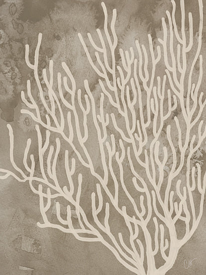 Cat Thurman Designs CTD391 - CTD391 - Beneath the Waves I - 12x16 minimal coral illustration, underwater plant, watercolor style, sea fan, marine botany, neutral green background, ocean-inspired, natural structure, botanical simplicity from Penny Lane