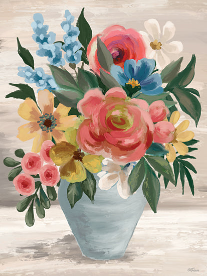 Cat Thurman Designs CTD397 - CTD397 - Just Because Flowers - 12x16 bright spring bouquet, turquoise vase, colorful petals, abstract background, joyful flowers, whimsical style, spring garden, painterly bloom from Penny Lane