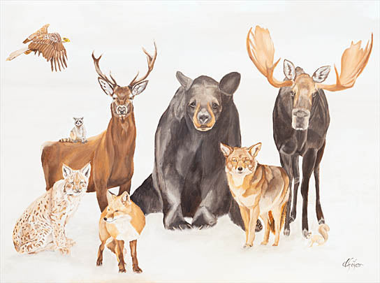 Diane Fifer DF198 - DF198 - Wildlife Gang - 16x12 forest animals, bear, moose, deer, wildlife group, nature-inspired painting, rustic lodge decor from Penny Lane