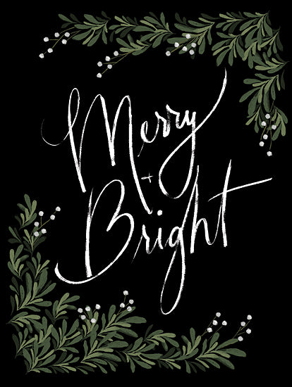 Dogwood Portfolio DOG249 - DOG249 - Merry & Bright   - 12x16 merry and bright, holiday text, calligraphy, greenery, white berries, festive typography, Christmas card design from Penny Lane
