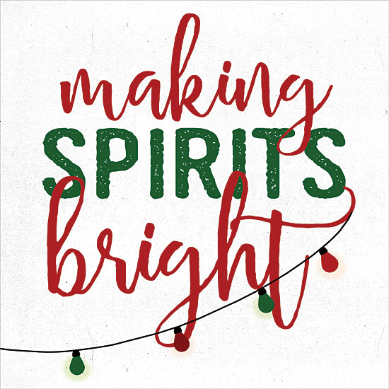 Dogwood Portfolio DOG358 - DOG358 - Making Spirits Bright - 12x12 Making spirits bright, Christmas lights string, red and green lettering, festive typography art, cheerful message, seasonal wall decor from Penny Lane