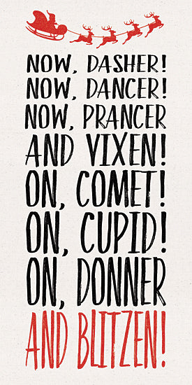 Dogwood Portfolio DOG360 - DOG360 - Call the Reindeer - 9x18 Santa's sleigh, reindeer names, Christmas cheer, holiday typography, festive quote, red and black text, traditional Christmas, holiday spirit, sleigh silhouette, Rudolph's team from Penny Lane