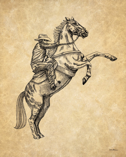 Deb Strain DS2198 - DS2198 - Cowboy on Horse II     - 12x16 rearing horse, cowboy sketch, detailed drawing, sepia tone, dramatic pose, wild west art, traditional sketching from Penny Lane