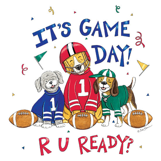 Deb Strain DS2354 - DS2354 - Football Dogs - 12x12 Game day dogs, football theme, playful puppies, sports jerseys, festive confetti, team spirit, canine athletes, humorous sports art, game time fun, cartoon animals from Penny Lane