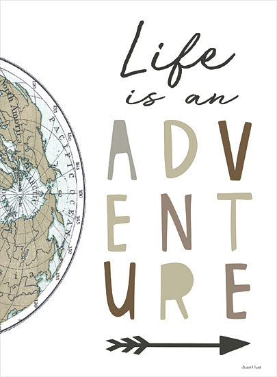 Elizabeth Tyndall ET476 - ET476 - Life is an Adventure - 12x16 adventure theme, world map, compass rose, exploration quote, green and brown tones, travel inspiration, life journey from Penny Lane