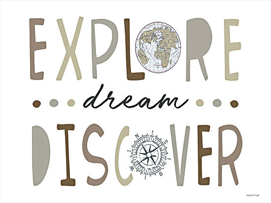 Elizabeth Tyndall ET477 - ET477 - Explore, Dream, Discover - 16x12 explore dream discover quote, compass and map, motivational message, adventure inspiration, global travel, explorer vibe from Penny Lane