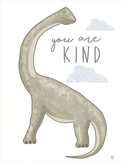 Elizabeth Tyndall ET489 - ET489 - You Are Kind Dinosaur - 12x16 you are kind, green dinosaur, kids inspirational print, gentle message, pale green palette, dinosaur illustration, soft clouds from Penny Lane