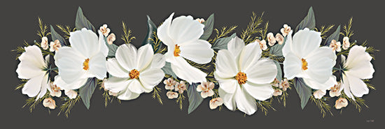 House Fenway FEN1206 - FEN1206 - Old Lace Cosmos III - 36x12 horizontal flower border, botanical banner, cosmos flowers, pastel blooms, floral seamless edge, digital painting, dark background from Penny Lane