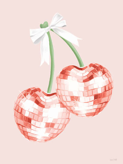 House Fenway FEN1278 - FEN1278 - Dancing Cherries - 12x16 disco cherries, shiny fruit, heart shape, white ribbon, party theme, whimsical art, dance, gloss finish, pink sparkle, dual cherries from Penny Lane