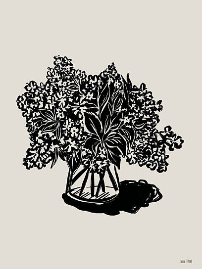 House Fenway FEN1284 - FEN1284 - Gathered Blooms II - 12x16 black and white illustration, floral bouquet, vase, graphic style, botanical print, still life, monochrome drawing, house fenway from Penny Lane