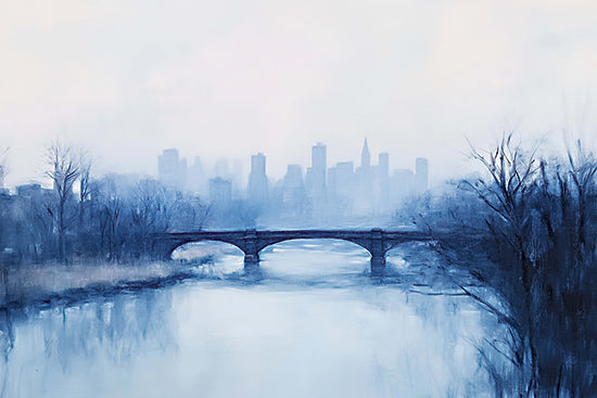 Heidi Kuntz HK525 - HK525 - Blue City View - 18x12 Misty Bridge, Foggy River, Cityscape, Blue Tones, Winter Vibes, Calm, Serene from Penny Lane