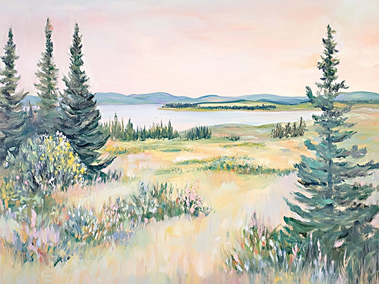 Heidi Kuntz HK544 - HK544 - Beautiful Lake View - 16x12 pine trees, lake, soft pastel sky, meadow, tranquil nature, horizon view, impressionist style from Penny Lane