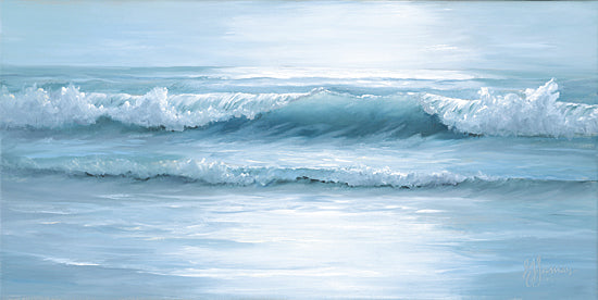 Georgia Janisse JAN349 - JAN349 - Sunlight Reflections - 18x9 rolling sea waves, mint green water, minimal beach scene, calm ocean energy, horizon view, serene marine artwork, pastel tones, gentle surf from Penny Lane