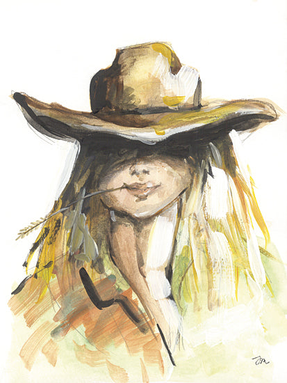 Jessica Mingo JM658 - JM658 - Prairie Lady - 12x16 woman, cowboy hat, hidden eyes, wheat, country, portrait, western, rural, blonde, watercolor, mystery from Penny Lane