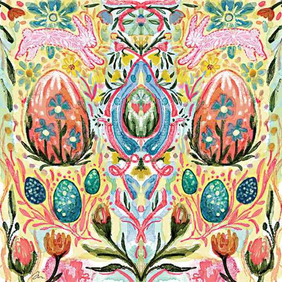 Jessica Mingo JM678 - JM678 - Garden Egg Hunt - 12x12 Easter eggs, rabbits, bright floral pattern, springtime art, vibrant symmetry, watercolor texture, colorful design from Penny Lane