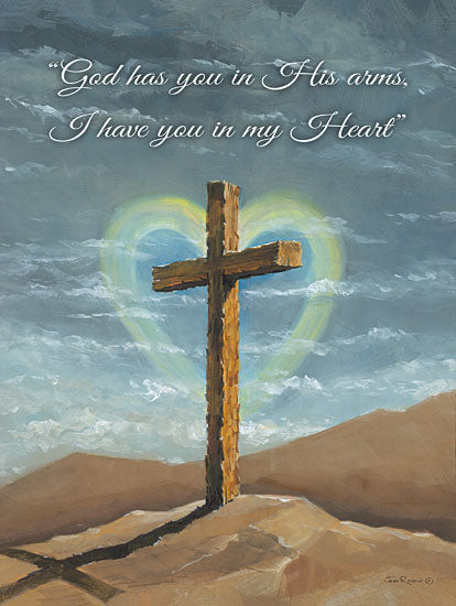 John Rossini JR400 - JR400 - God Has You in His Arms - 12x16 cross on hill, Christian art, spiritual painting, inspirational sky, memorial quote, religious heart, heaven and faith from Penny Lane