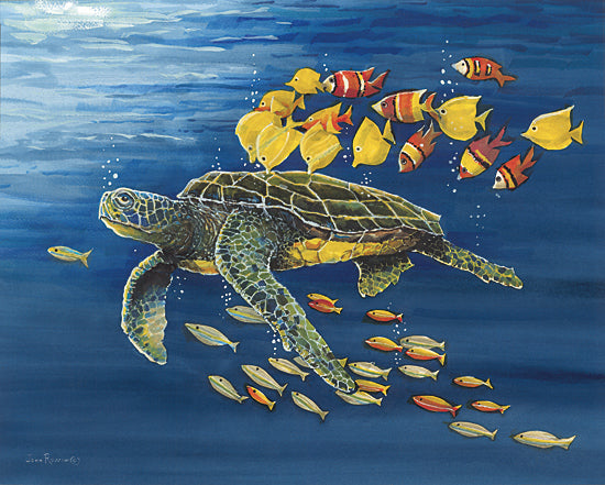 John Rossini JR413 - JR413 - Please! A Little Privacy - 16x12 Green sea turtle, school of colorful fish, ocean background, aquatic wildlife, realistic marine art, sea creatures from Penny Lane