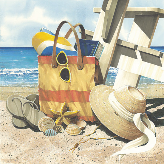 John Rossini JR465 - JR465 - At the Beach - 12x12 beach bag, sunhat, beach chair, seashore, starfish, vacation gear, oceanfront scene, summer accessories, seashells, straw bag from Penny Lane