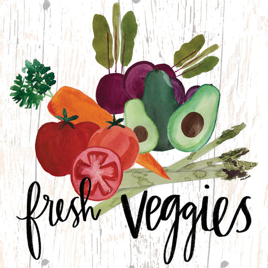 Katie Doucette KD257 - KD257 - Fresh Veggies - 12x12 fresh veggies watercolor, vegetable illustration, kitchen art, organic produce, healthy food print, rustic white wood from Penny Lane