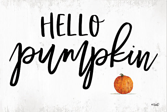 Kate Sherrill KS235 - KS235 - Hello Pumpkin   - 18x12 hello pumpkin sign, autumn decor, rustic style, orange pumpkin, hand lettering, seasonal greeting, white background from Penny Lane