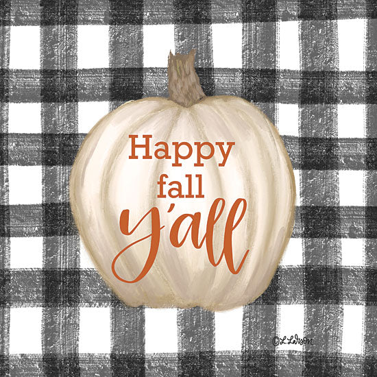 Lisa Larson LAR500 - LAR500 - Happy Fall Y'all - 12x12 white pumpkin, buffalo plaid, autumn quote art, Happy Fall Y'all, cozy fall decor, farmhouse style, seasonal greeting, festive typography, rustic charm from Penny Lane