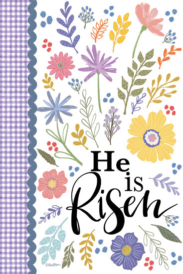 Lisa Larson LAR680 - LAR680 - He is Risen - 12x18 He is Risen, resurrection theme, floral illustration, pastel flowers, faith message, hand-lettered typography, Easter artwork from Penny Lane