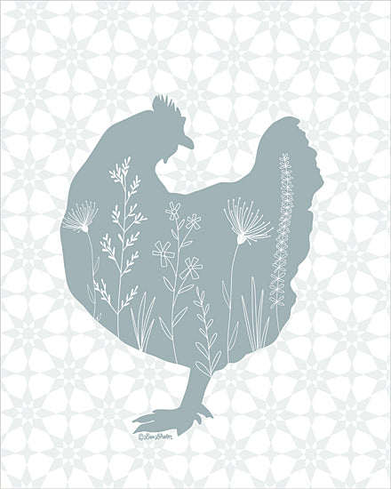 Lisa Larson LAR689 - LAR689 - Botanical Hen II - 12x16 chicken silhouette, botanical illustration, floral patterns, farm animal art, minimal pastel design, modern farmhouse, country decor, nature and animals, soft blue tones from Penny Lane