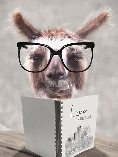Lori Deiter LD3749 - LD3749 - Love on the Farm - 12x16 llama with glasses, reading love story, whimsical farm animal, Love on the Farm, romantic rural humor, cute animal portrait, country love art from Penny Lane