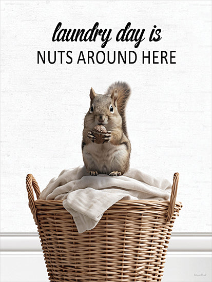 lettered & lined LET1307 - LET1307 - Laundry Day Squirrel - 12x16 squirrel, laundry basket, nuts, towel, quirky saying, cute animal, laundry humor from Penny Lane