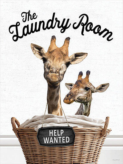 lettered & lined LET1309 - LET1309 - Laundry Help Wanted Giraffes - 12x16 giraffes, help wanted, laundry basket, animal in basket, funny laundry sign from Penny Lane