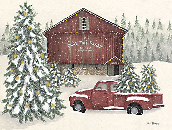 Linda Spivey LS1920 - LS1920 - Pine Tree Farms - 16x12 pine tree farms, red barn, snow, christmas trees, vintage truck, snowfall, rustic holiday scene from Penny Lane