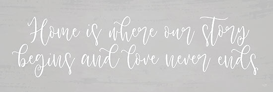 Lux + Me Designs LUX484 - LUX484 - Home is Where Our Story Begins    - 36x12 home decor, story begins, love never ends, romantic quote, wall art, calligraphy, script font, sentimental, decorative typography, light blue background from Penny Lane