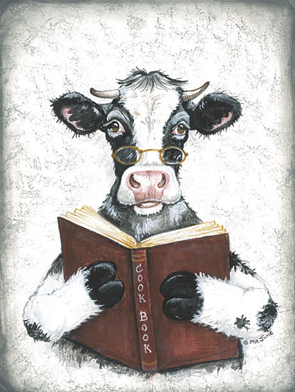 Mary Ann June MARY648 - MARY648 - Udderly Tasty Recipes - 12x16 cow, animal, reading, cookbook, glasses, kitchen, humorous, whimsical from Penny Lane