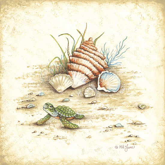 Mary Ann June MARY653 - MARY653 - Paradise Found - 12x12 Sea turtle, beach decor, seashells and turtle, aquatic illustration, sandy beach, nature painting, marine life art from Penny Lane