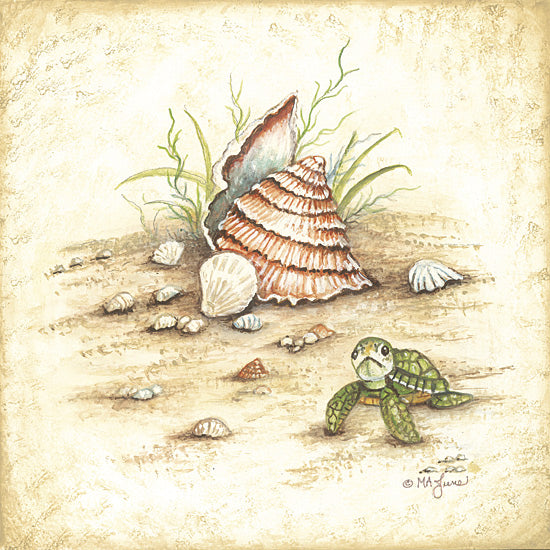 Mary Ann June MARY654 - MARY654 - Life is Better at the Beach - 12x12 Turtle on the beach, whimsical marine life, seashell decor, coastal animal art, ocean theme, sandy textures from Penny Lane