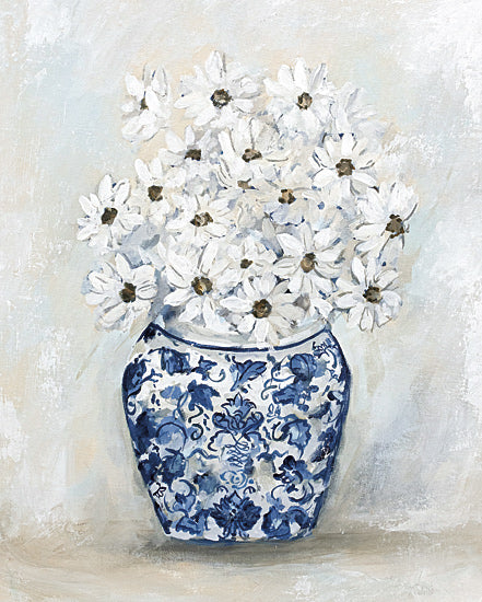 Mackenzie Kissell MKA194 - MKA194 - Chinoiserie Floral - 12x16 White daisies, blue ceramic vase, chinoiserie style, elegant floral arrangement, pastel tones, classic decor from Penny Lane