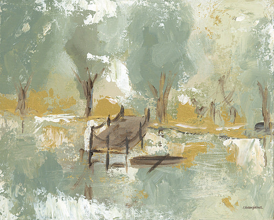 Mackenzie Kissell MKA216 - MKA216 - The Dock - 16x12 Abstract nature scene, green and yellow palette, bridge over water, impressionist style, calm landscape from Penny Lane