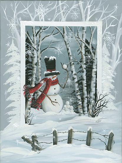 Michele Musser MM300 - MM300 - Snowball Fight - 12x16 Snowman, Winter, Snow, Forest, Festive, Christmas, Scarf from Penny Lane